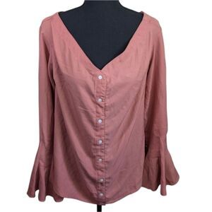 Umgee Button Down Off Shoulder Bell Sleeve Top